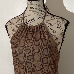 SNAKE SKIN PRINT HALTER DRESS TAN/BROWN/BLACK NO BOUNDARIES Sz Junior M 7/8 NEW